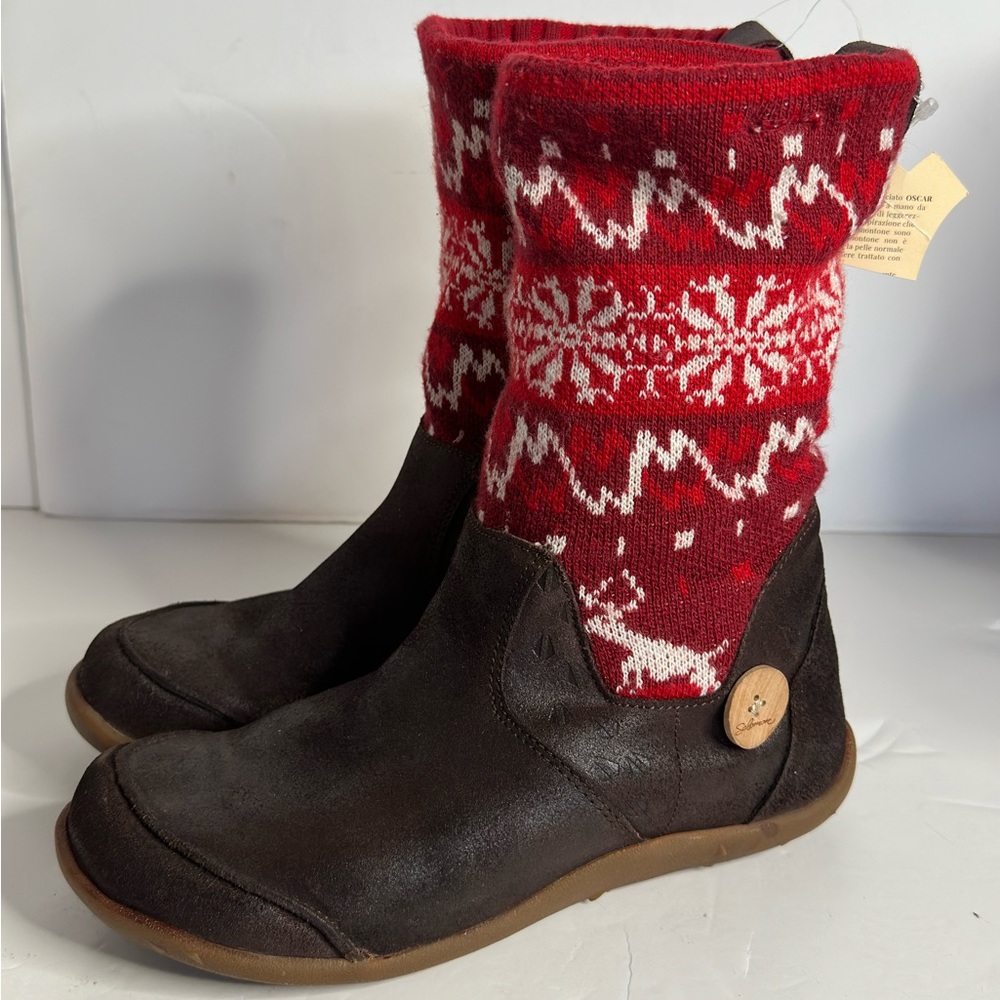 Salomon Comfort Boots Womens Brown Leather Knit Upper Xmas Snowflake Booties